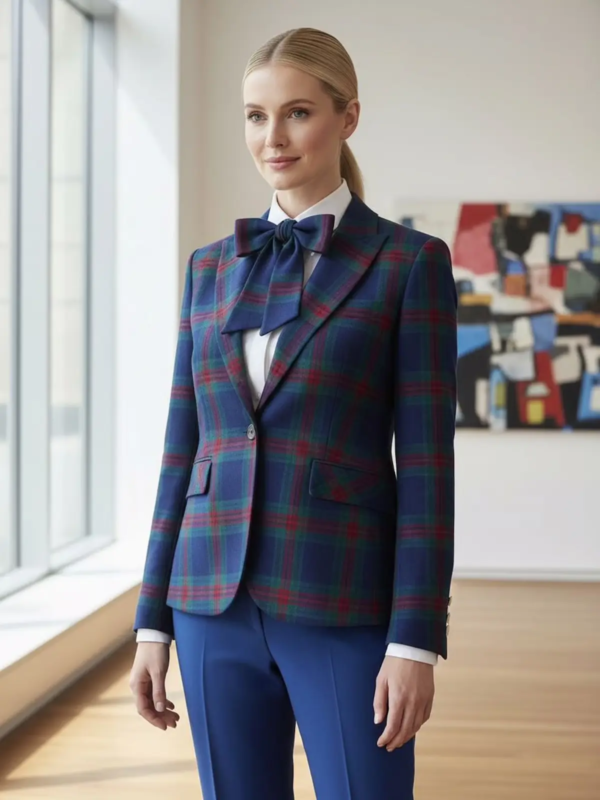 Elegant women’s tailored blazer featuring a bespoke plaid design