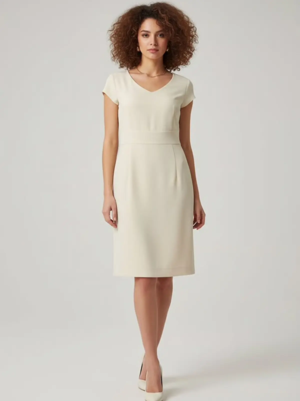 Elegant dress with a V-neck and short sleeves
