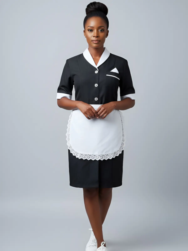 Elegant housekeeping dress with a timeless silhouette.