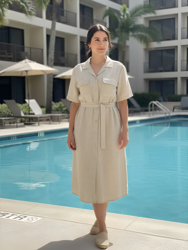 The FREYA dress is a breezy, button-down summer design that combines comfort and effortless elegance.