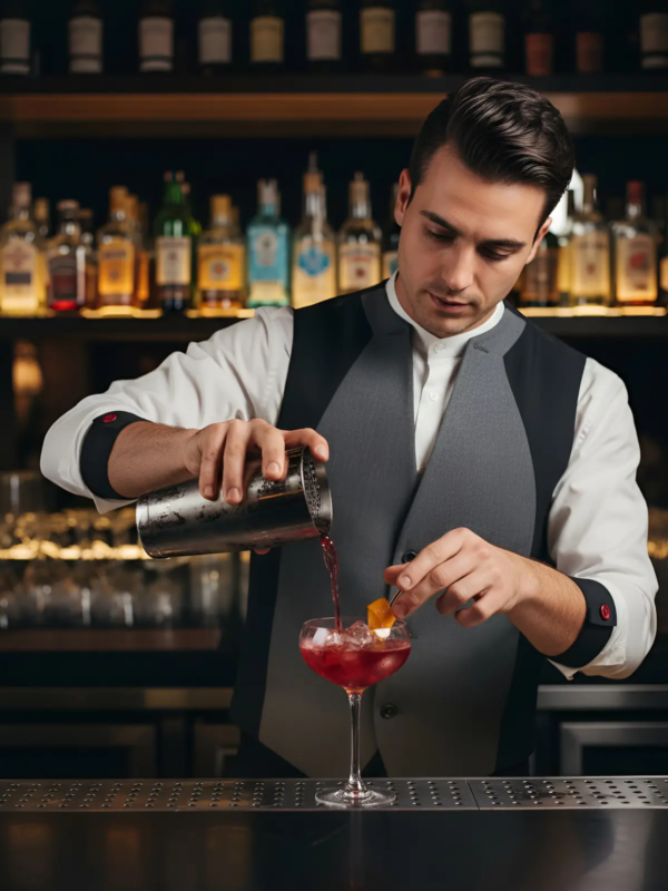 Elegant barista shirt with clean minimal lines and smart sleeve details for a sharp professional look