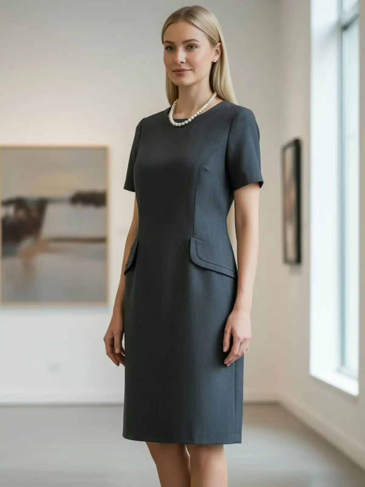 Elegant sheath dress, ideal for reception and front-of-house staff.